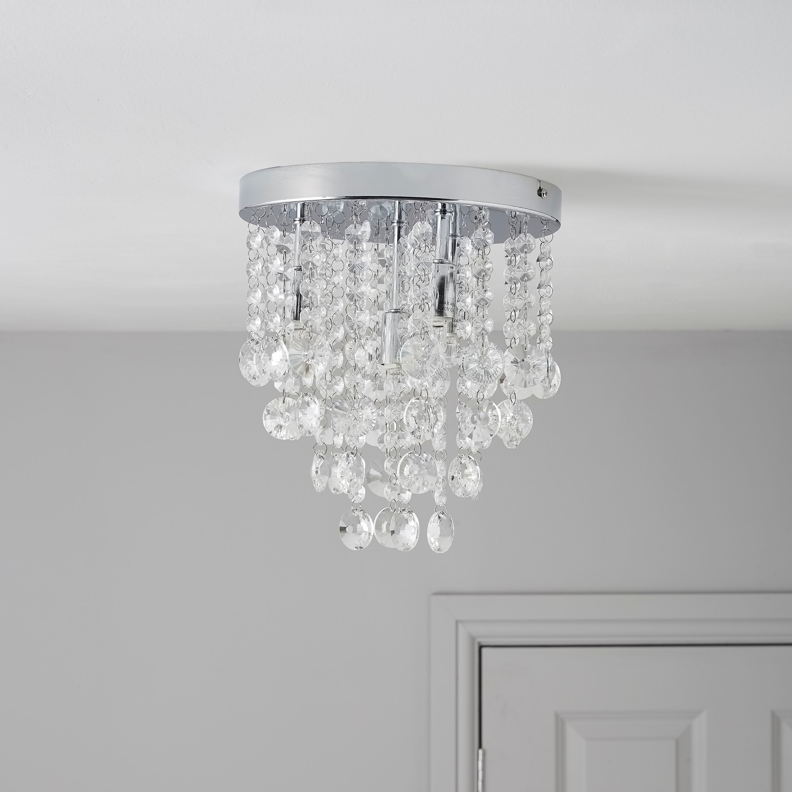 Glimmer Crystal Droplets Clear Chrome Effect 4 Lamp Ceiling Light