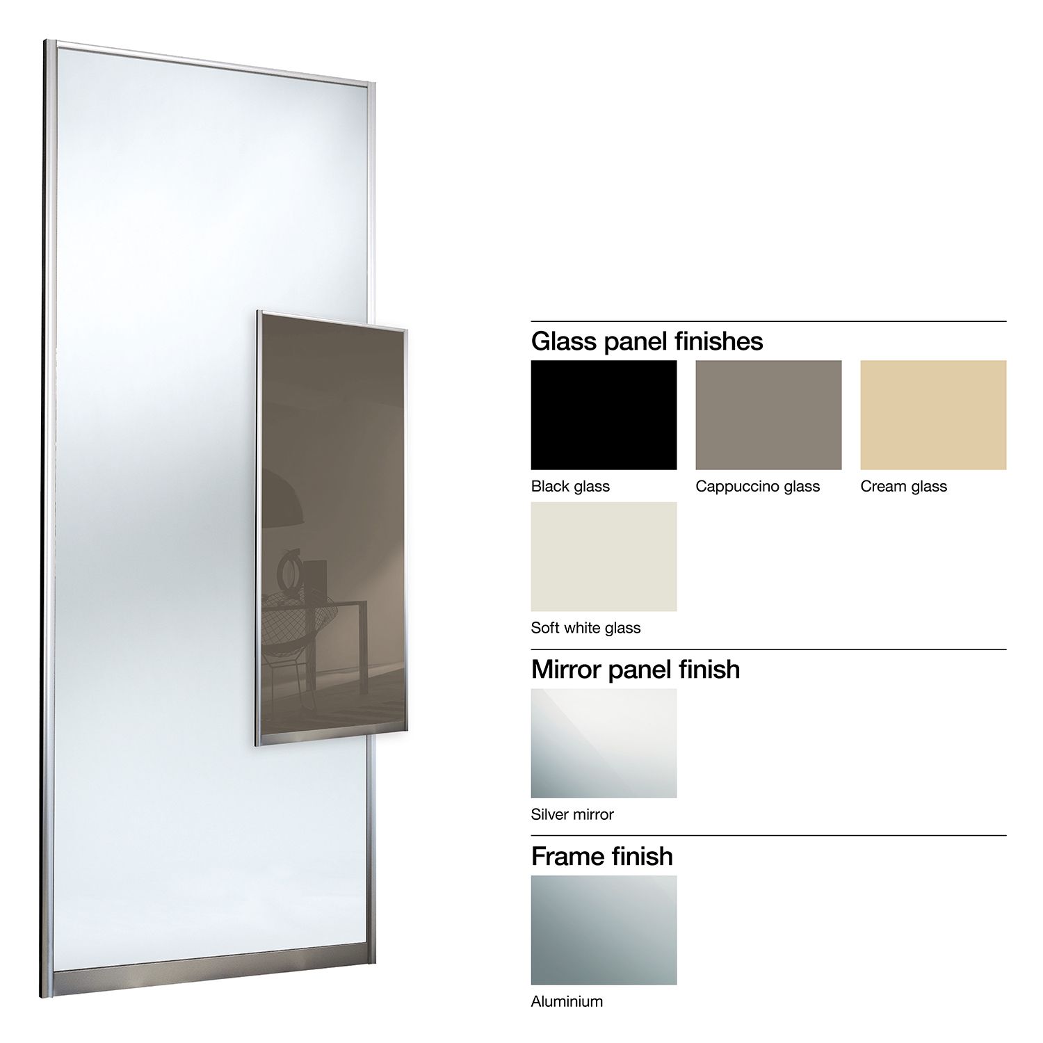 Made To Measure Double Sided 1 Panel Mirror Glass Sliding Wardrobe Door W 741 913mm