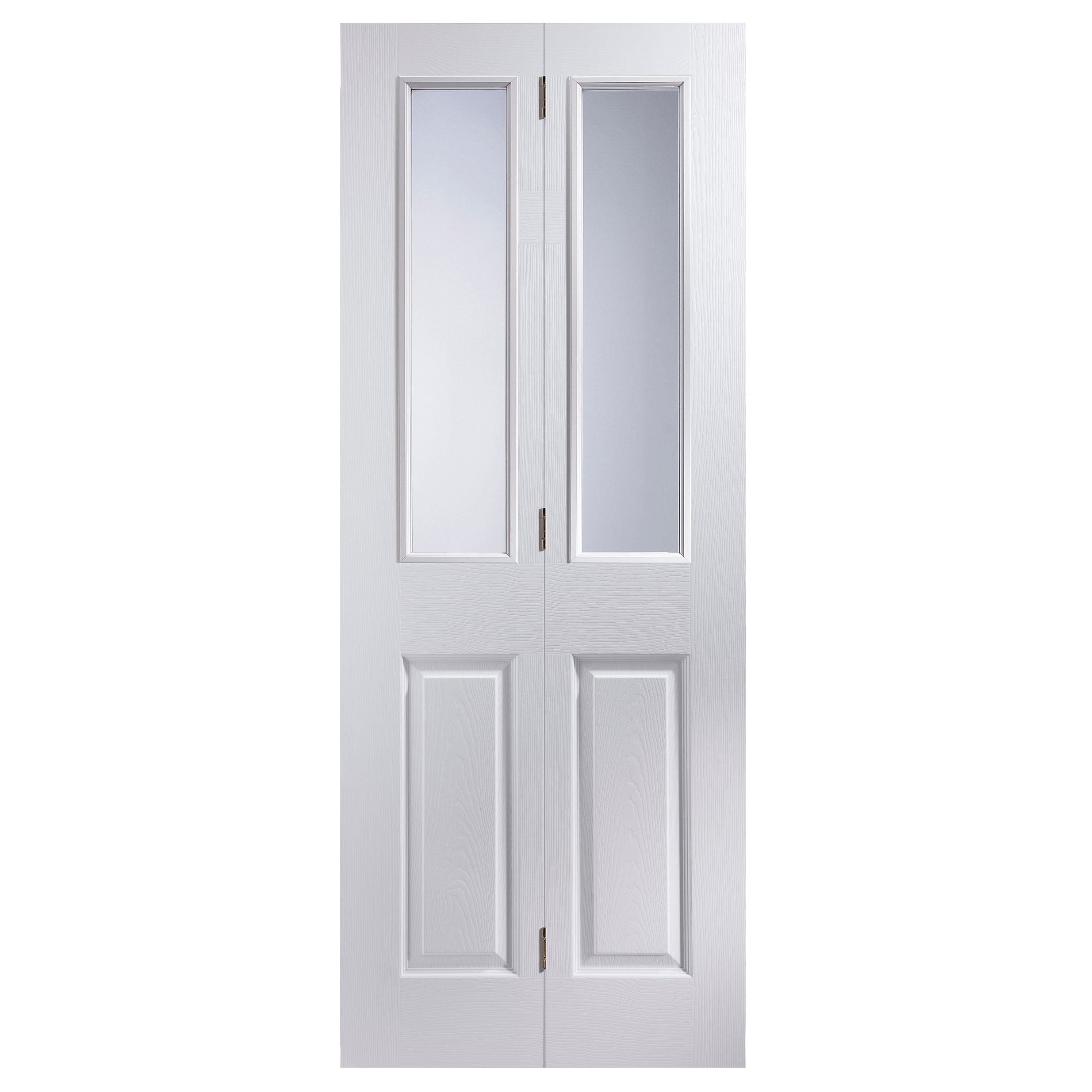 4 Panel 2 Lite Primed Woodgrain Effect Glazed Internal Bi Fold Door H 1950mm W 674mm