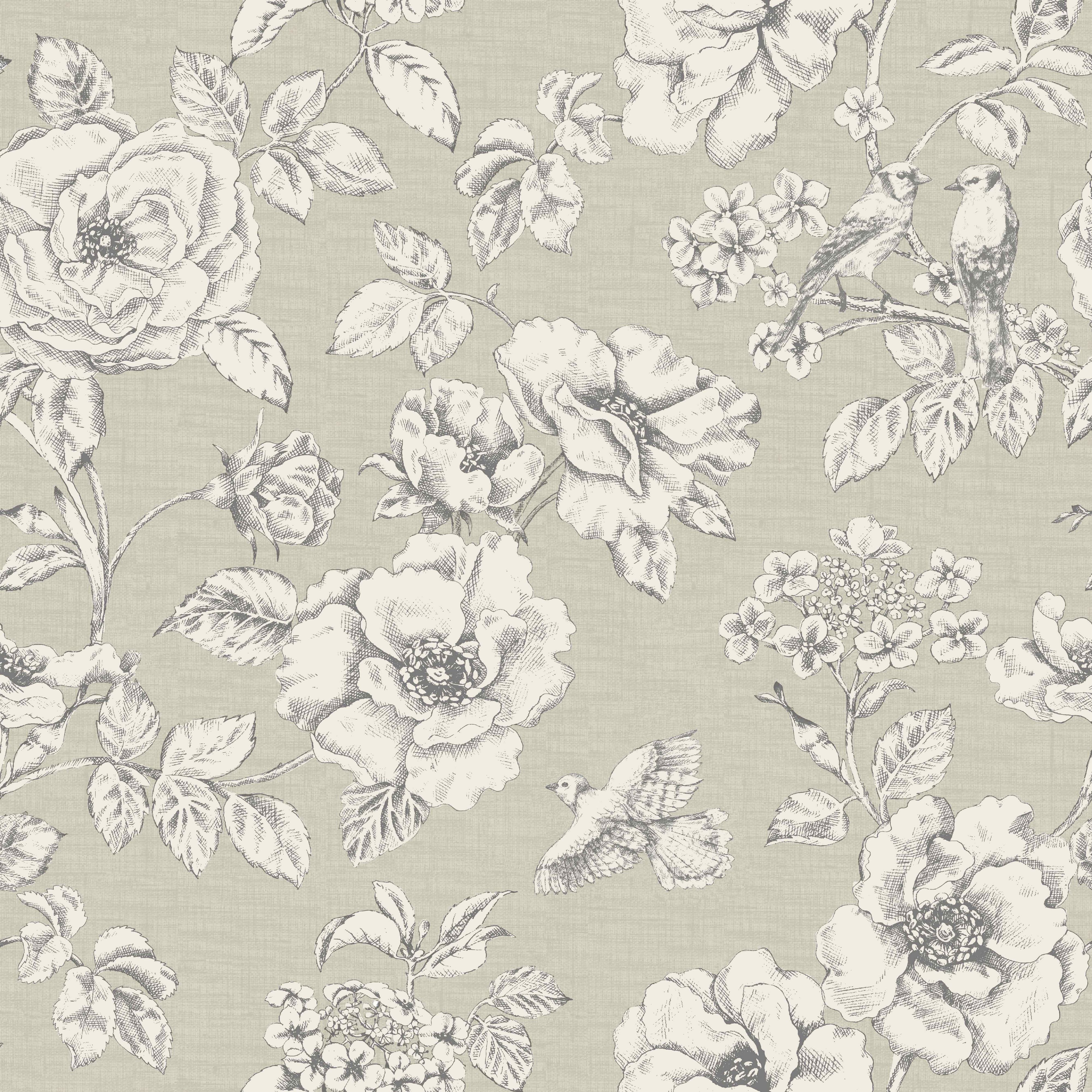 Grey and white floral wallpaper