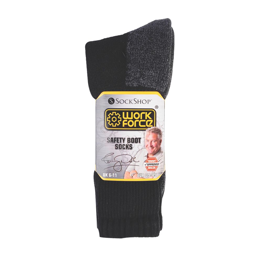 SockShop Heavy Duty Safety Boot Socks Black Size 6-11 3 Pairs - Screwfix