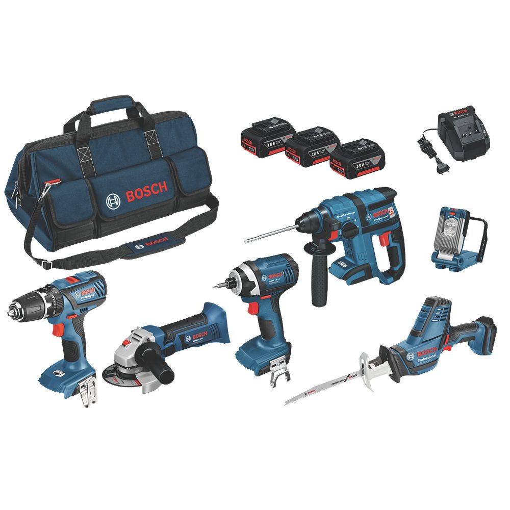 Bosch 0615990h51 18v 3 0ah Li Ion Cordless 6 Piece Power Tool Kit