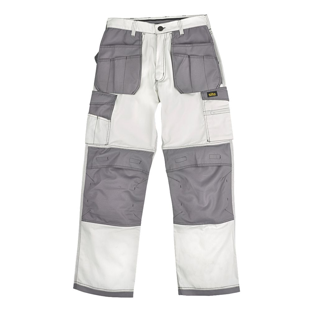 Site Jackal Work Trousers White  Grey 36 W 32 L  Screwfix