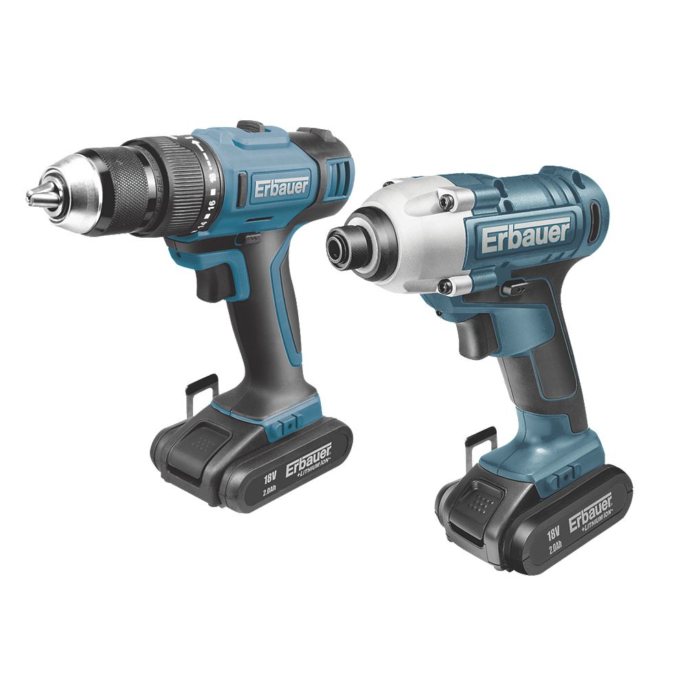 Erbauer ERI742KIT 18V 2.0Ah Li Ion Cordless Combi Drill Impact