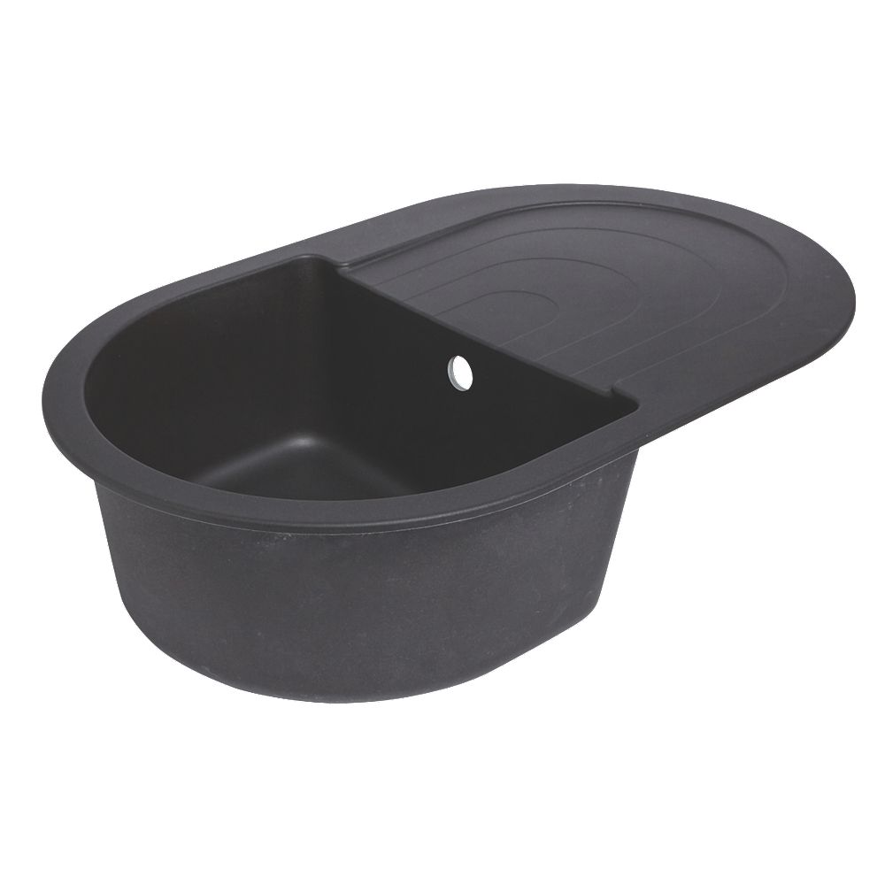 Granite Composite Round Kitchen Sink Black 1 Bowl Reversible 790 X 500mm