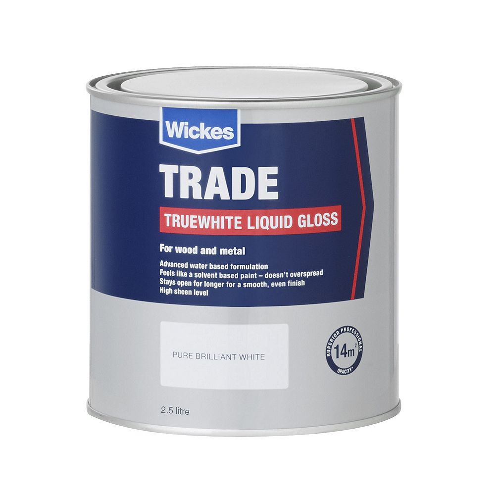 Wickes Trade Quick Dry Satin Wood & Metal Paint - Pure Brilliant White -  2.5L