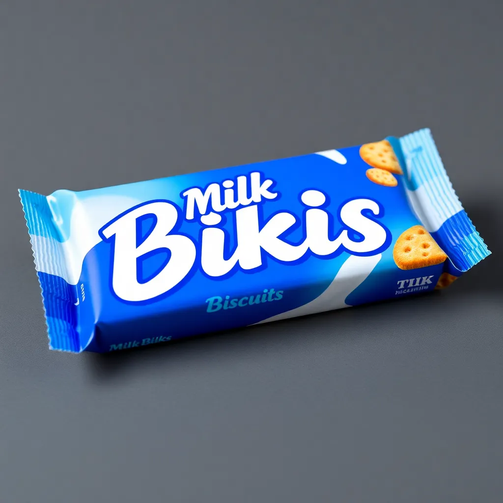 Milk Bikis biscuit pack in blue and white packaging