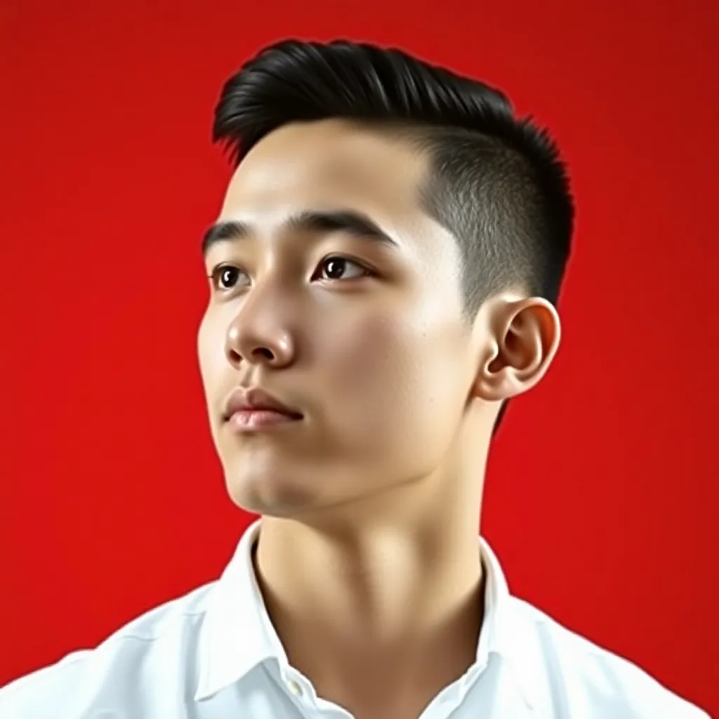 Profile 1 Headshot of a young man wearing a white shirt with a red background