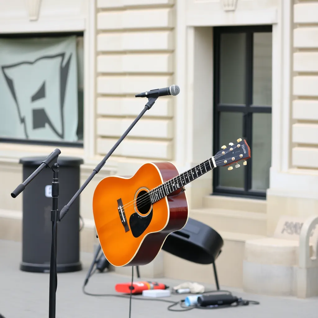 Article 2 image of street musician performing with guitar and microphone