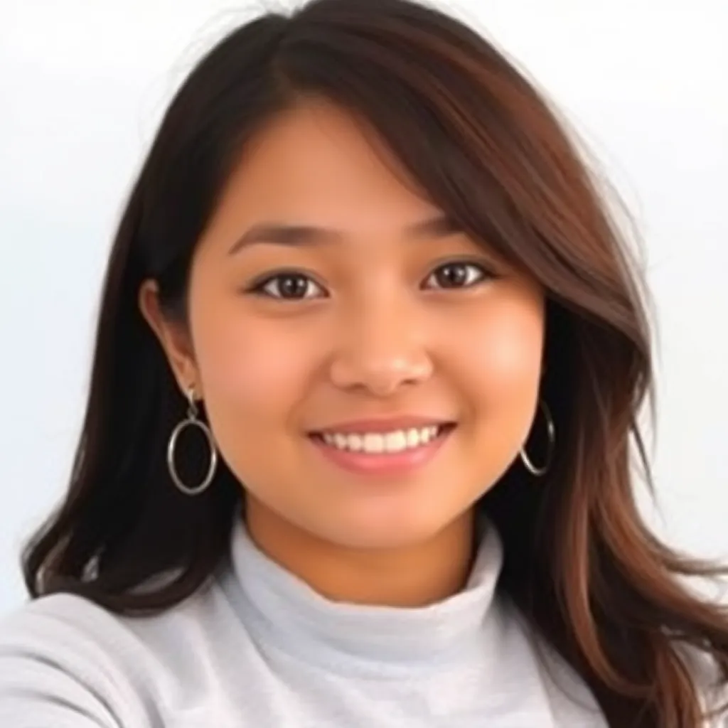 Portrait photo of Indah Maarus, a young woman with medium length brown hair wearing a casual top