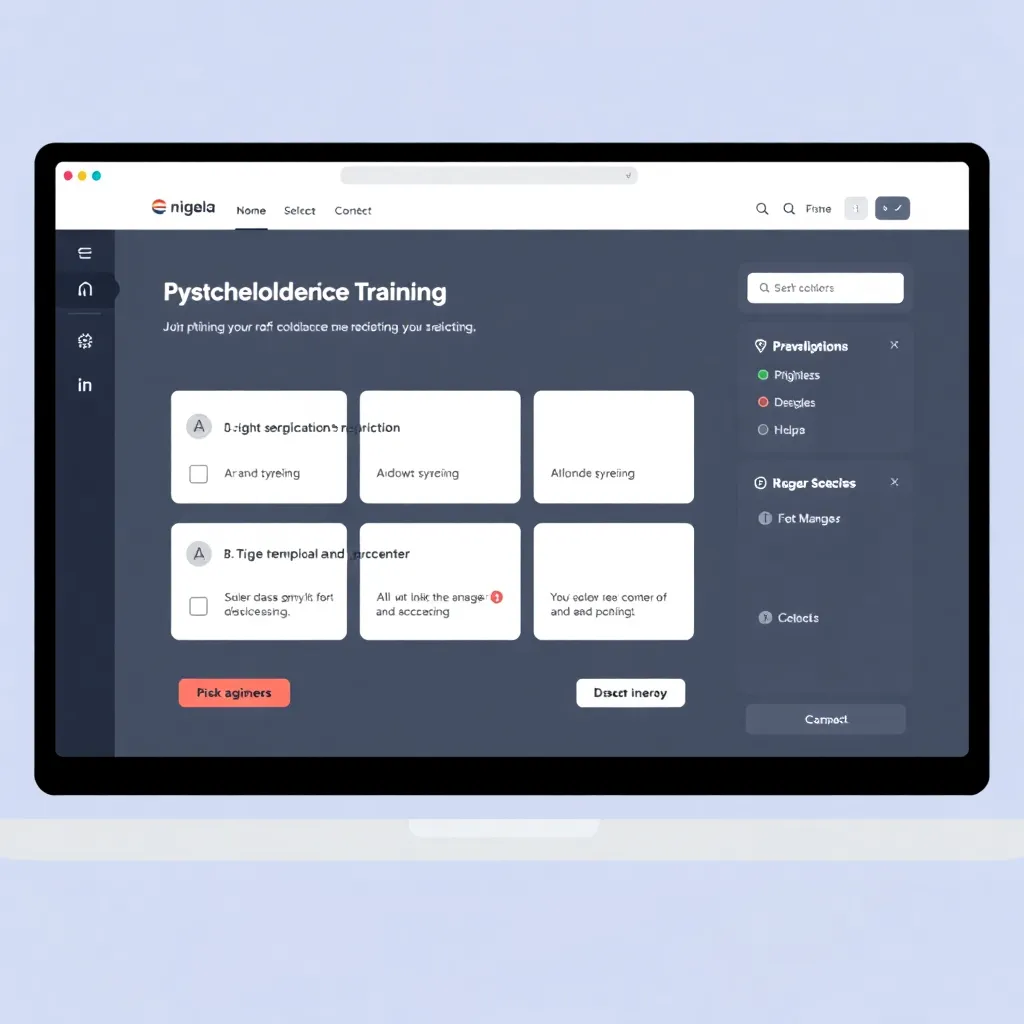 User interface screenshot of a phishing awareness training platform with quizzes and progress tracking