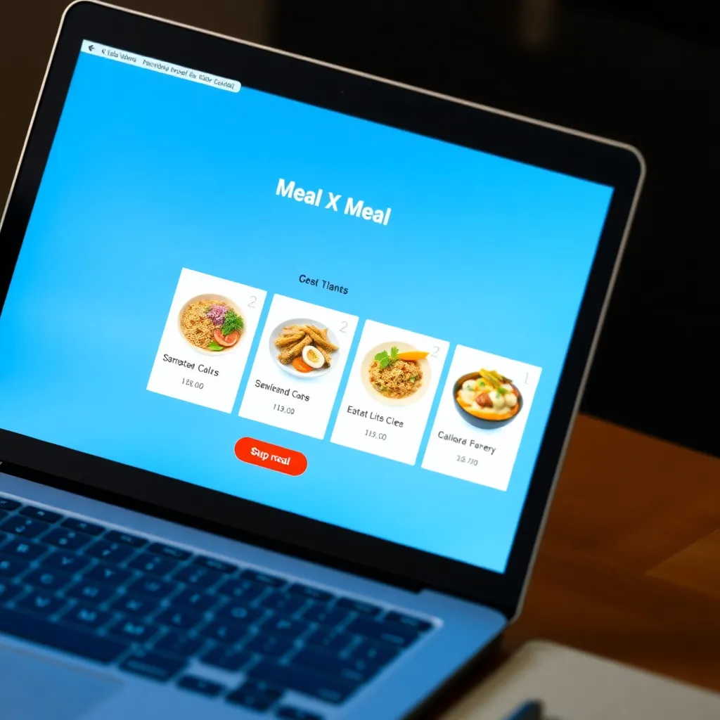Open laptop showing meal selection screen with three meal options displayed