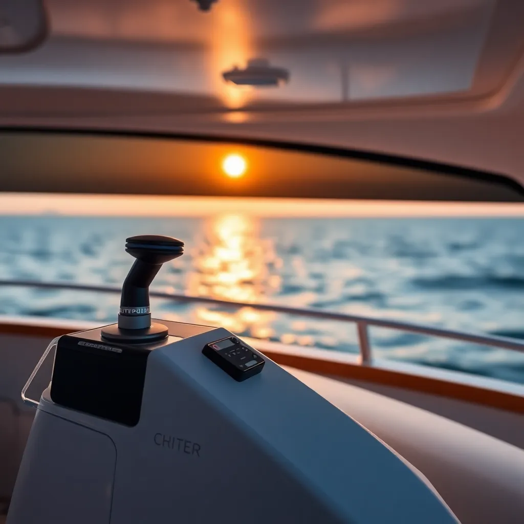 Autopilot control panel on a yacht with ocean horizon in background