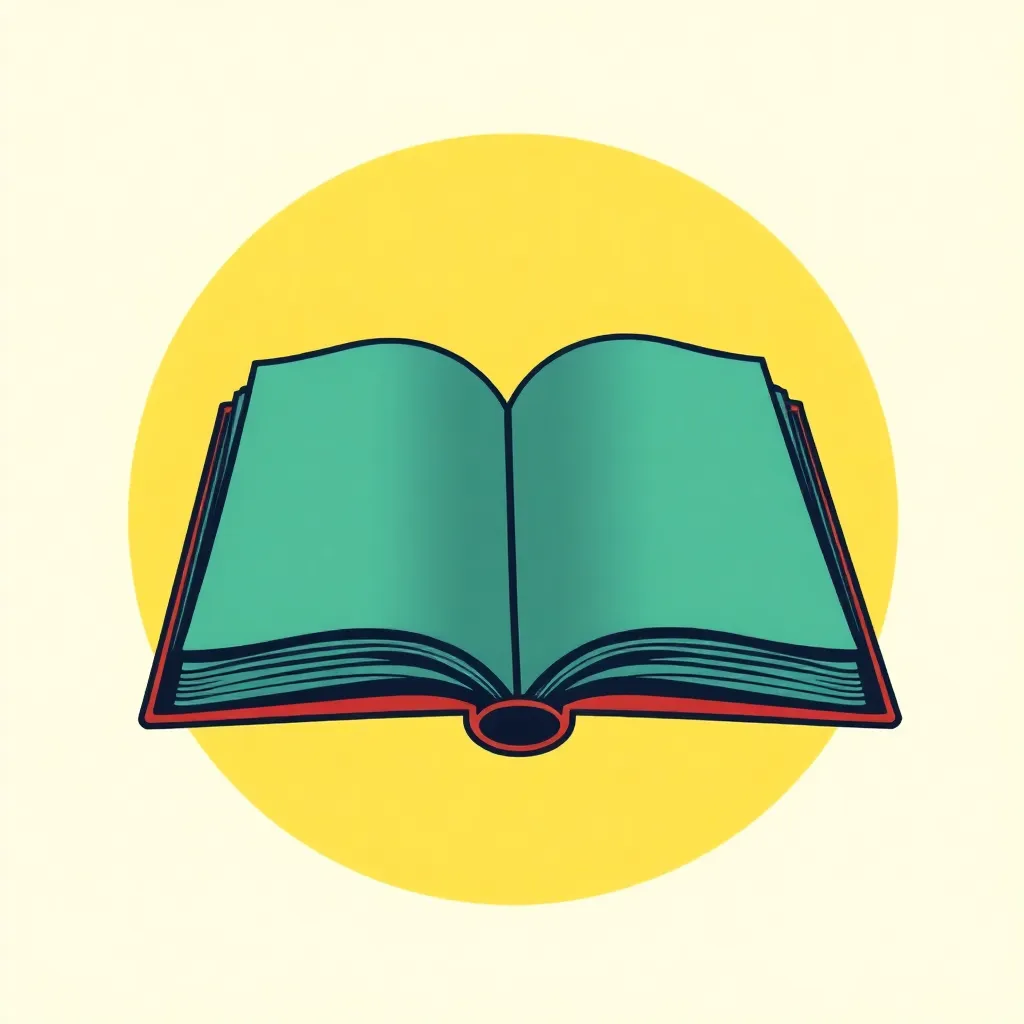 Illustration of an open book with a yellow circular background