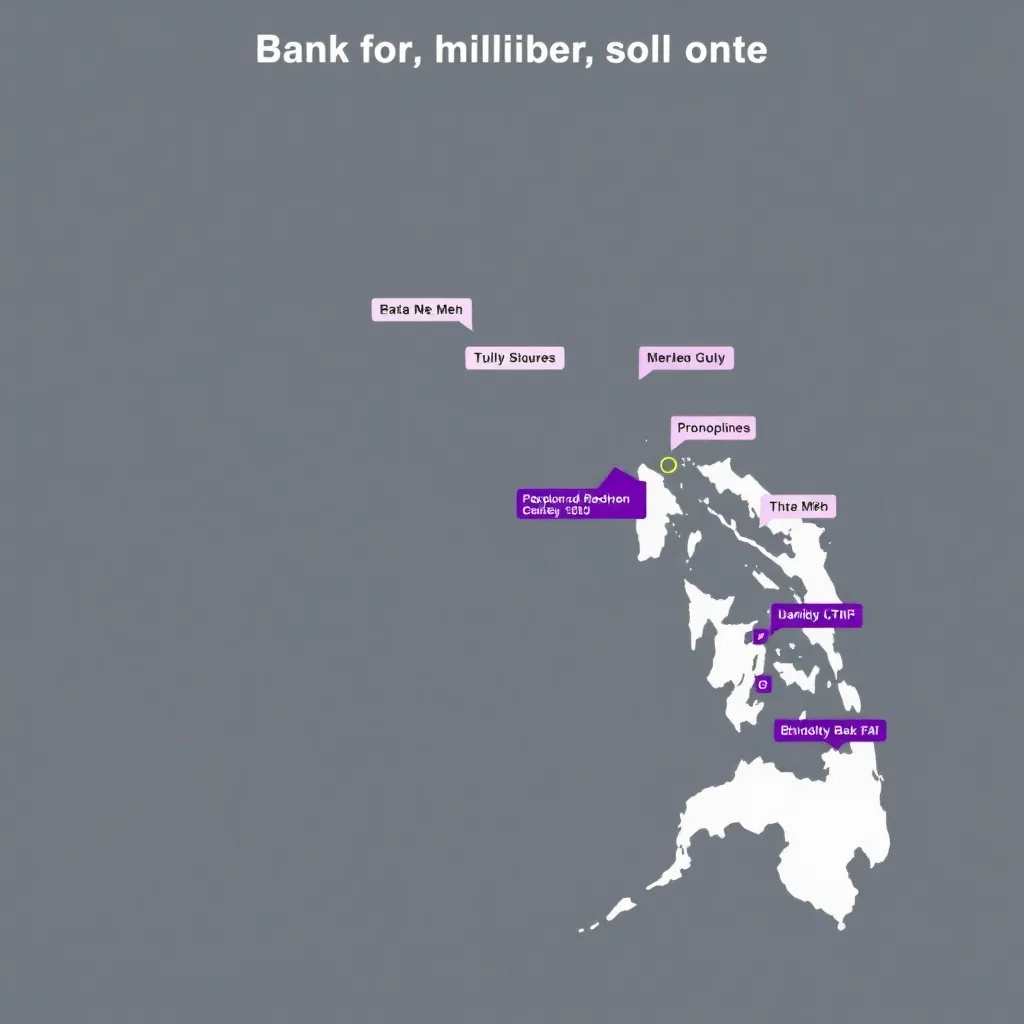 Map of the Philippines showing Bank of the Philippine Islands branch locations highlighted in purple