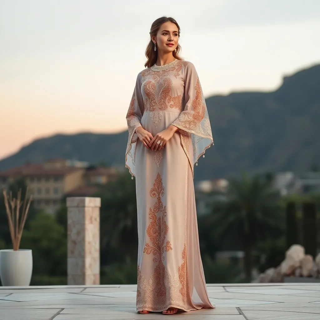 Icon of a kaftan dress with elegant embroidery for wedding events