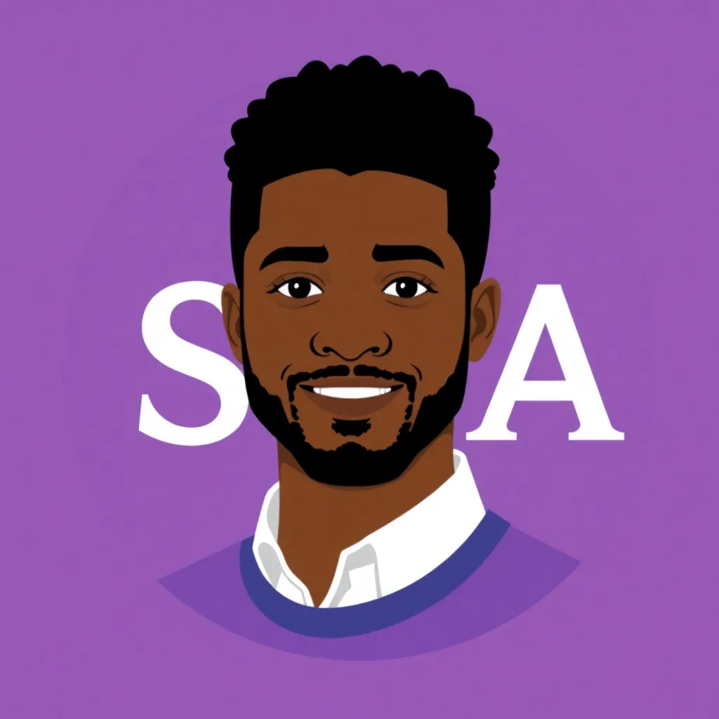 Profile picture of Samuel Afroy, a round avatar with purple background and white initials SA