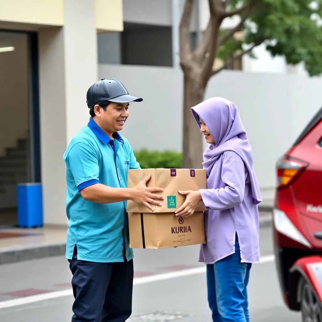 Kurir mengantarkan paket cetak ke pelanggan