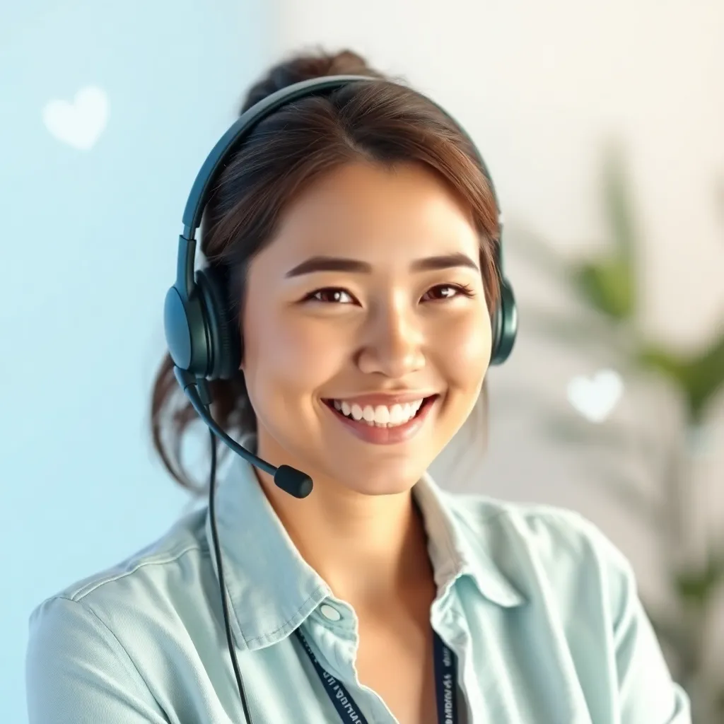 Photo of Floki Inu community manager, a friendly woman with headset and social media icons