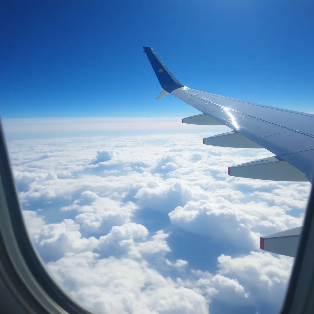 Airplane window view of clouds