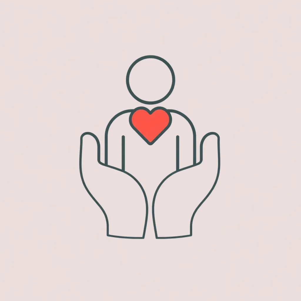 Icon of two hands holding a person with a heart representing fundraising for someone else