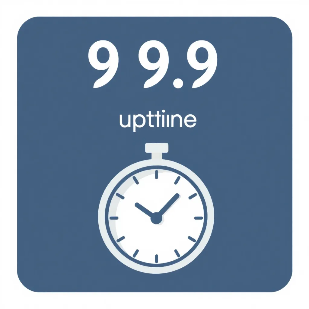 Icon representing 99.9% uptime, a clock with a checkmark