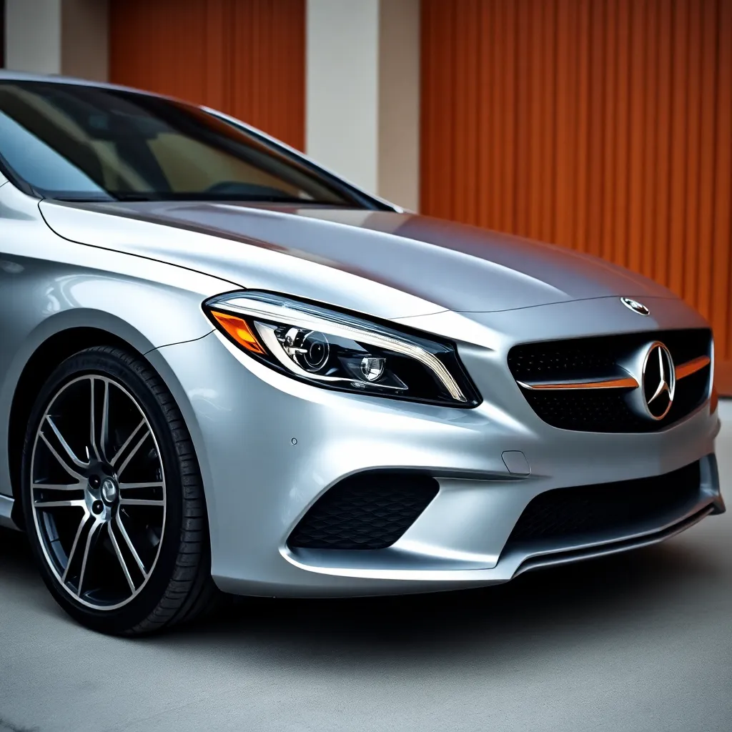 Silver car facing front right side