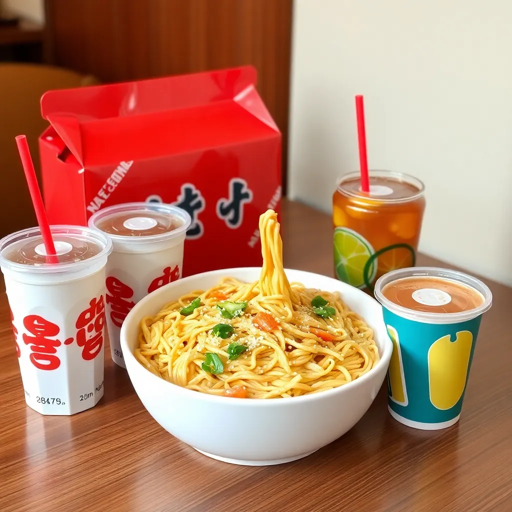 Family meal package with large noodles and four drinks