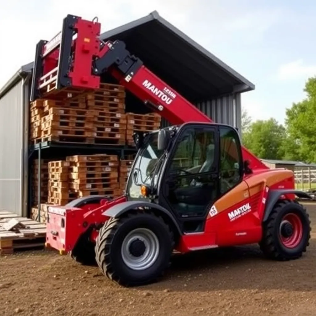 Manitou MT 1840 Telehandler lifting pallets on a farmyard