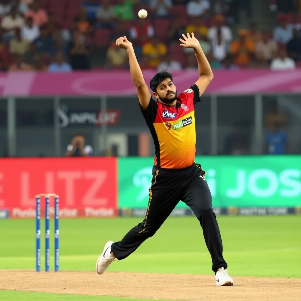 Sunil Narine bowling during IPL 2025 match at Eden Gardens, Kolkata, with intense focus