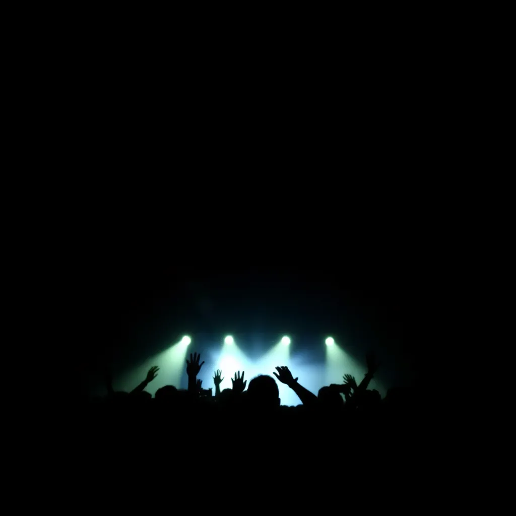 Background silhouettes of people at concert with dark overlay
