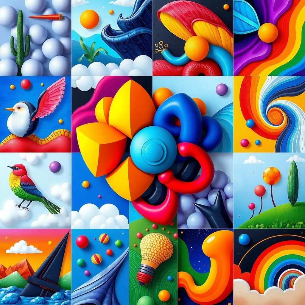 A vibrant and creative representation of AI-generated artwork, showcasing various artistic styles and elements