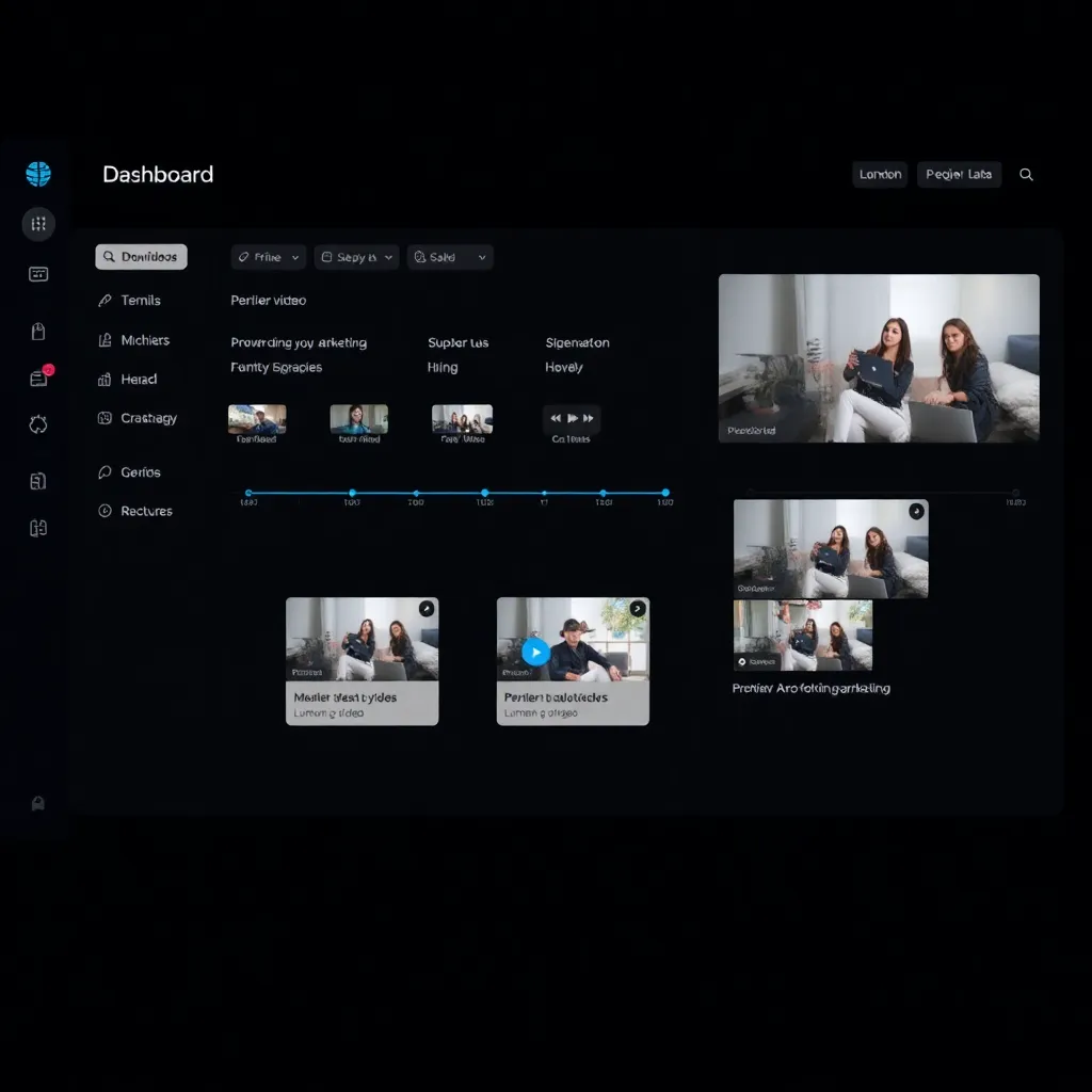 Dashboard Lumen5 dengan timeline video dan preview video marketing yang sedang dibuat