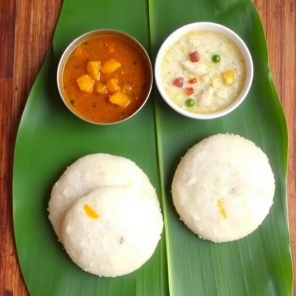 Combo meal with idli, sambar, and coconut chutney served on a banana leaf