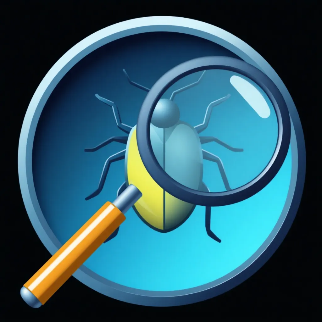 Icon representing penetration testing with a magnifying glass over a bug