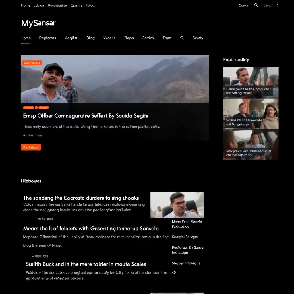 MySansar blog website screenshot showing current affairs and social issues in Nepal