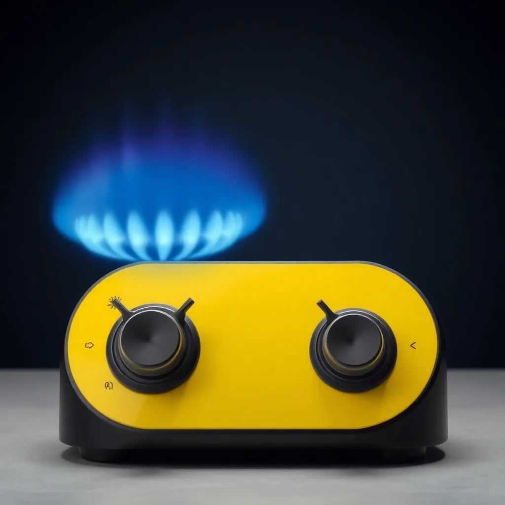 Kompor gas dua tungku warna hitam dengan desain modern dan knob kontrol ergonomis