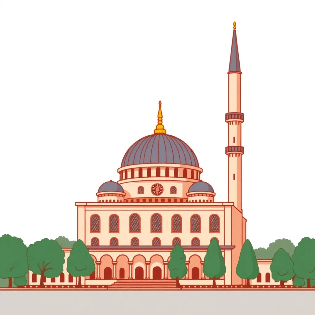 Ilustrasi masjid Islam dengan kubah dan menara