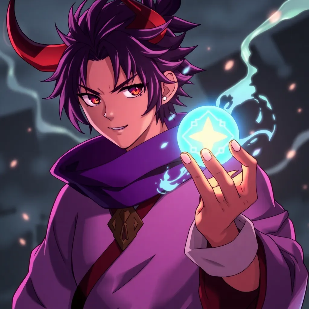 Demon Slayer anime character holding a glowing token with digital effects around
