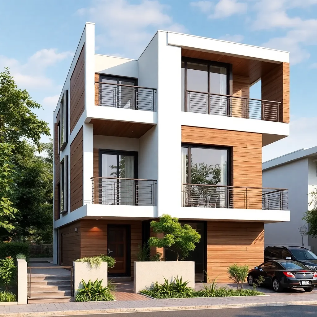 Modern 3 story house with balconies and wood facade, residential cum commercial, Dehradun [Uttarakhand]