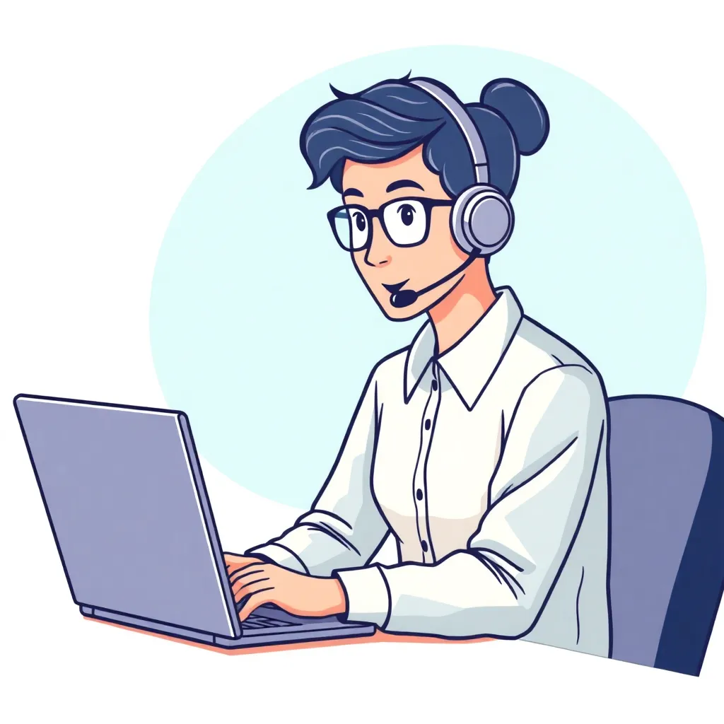 Vector art of a support agent with headset and laptop