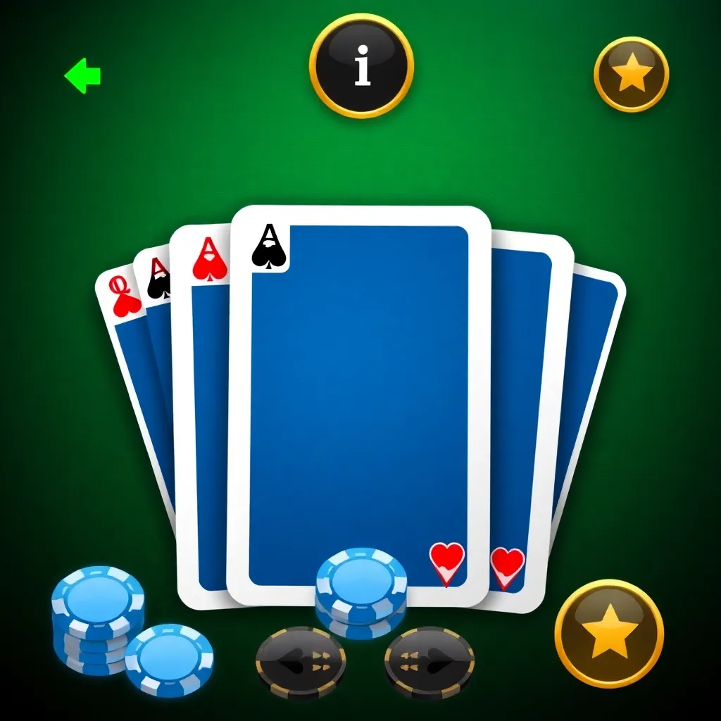Card game demo screen showing poker hand and virtual chips