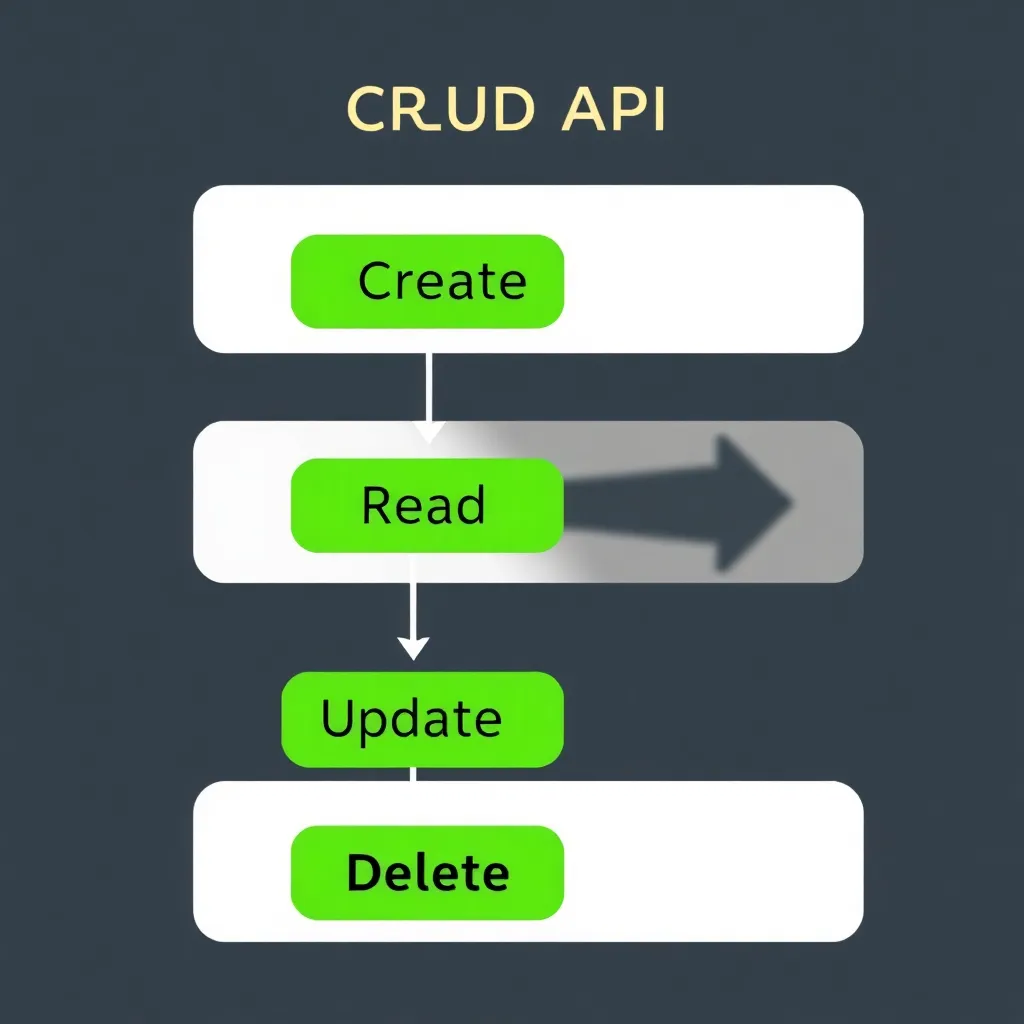 Ilustrasi diagram CRUD API dengan Spring Boot, menampilkan operasi Create, Read, Update, Delete