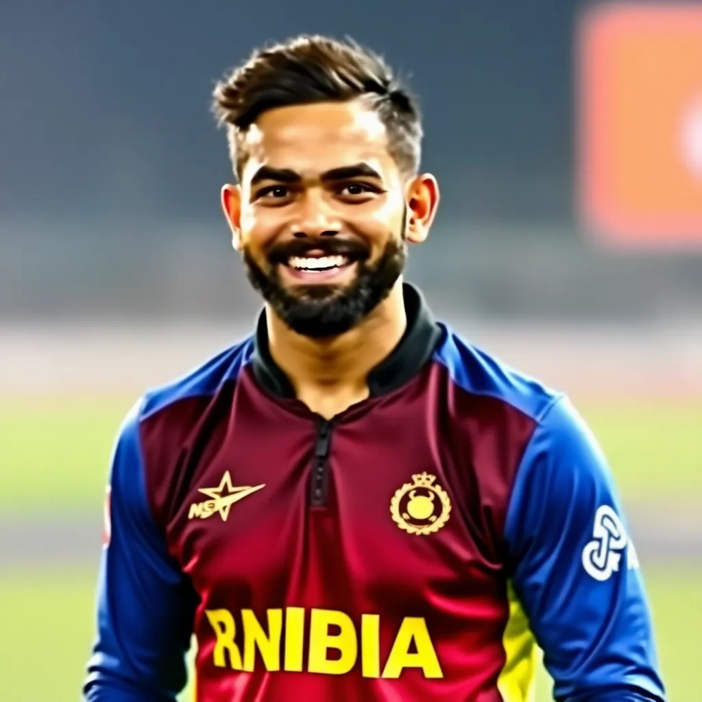 Portrait of young Virat Kohli in cricket jersey smiling, early IPL days memory