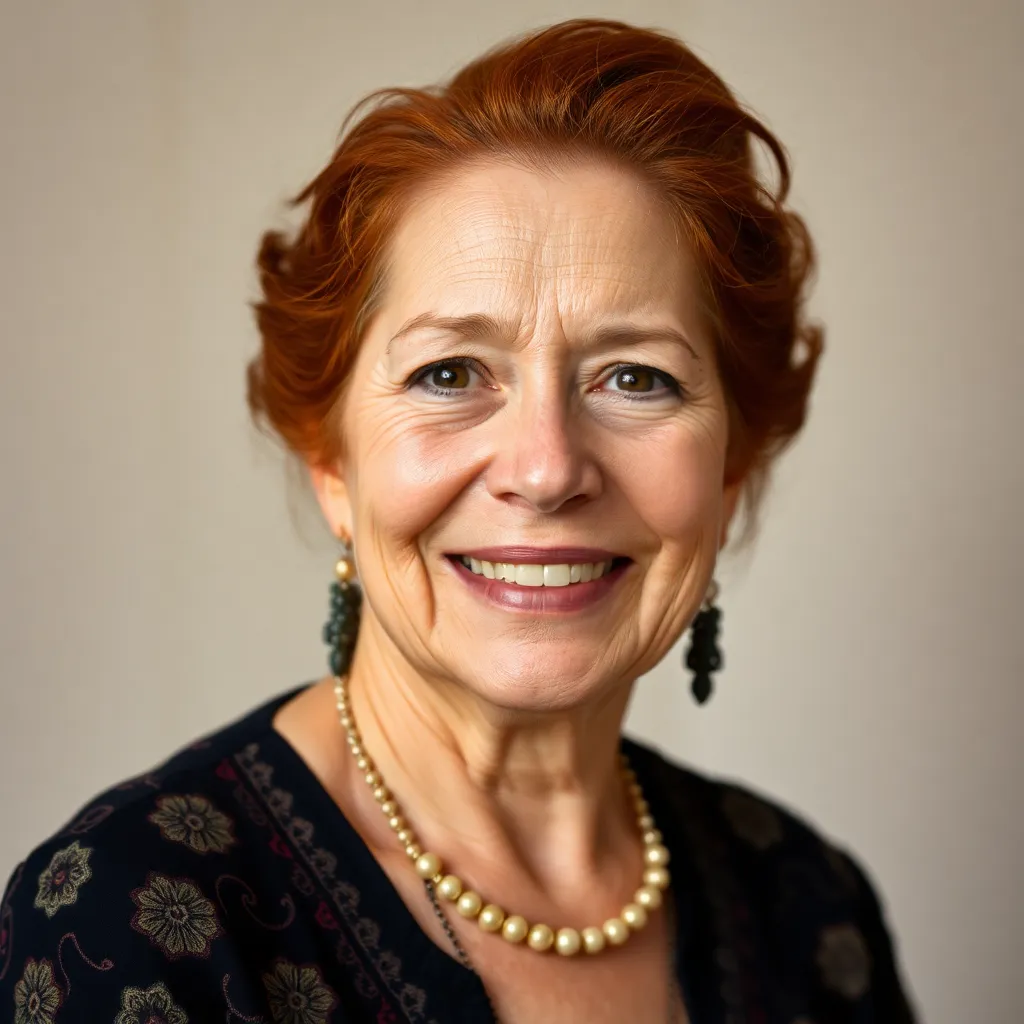 Retrato de Josefa García, mujer mayor con cabello rubio y sonrisa amable