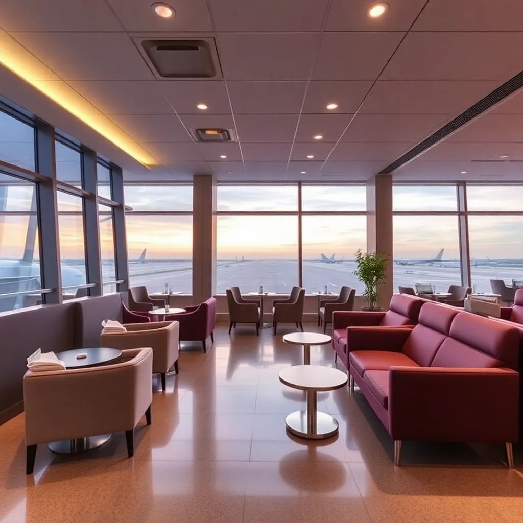 Airport lounge interior with comfortable seating and panoramic windows representing lounge access expansion