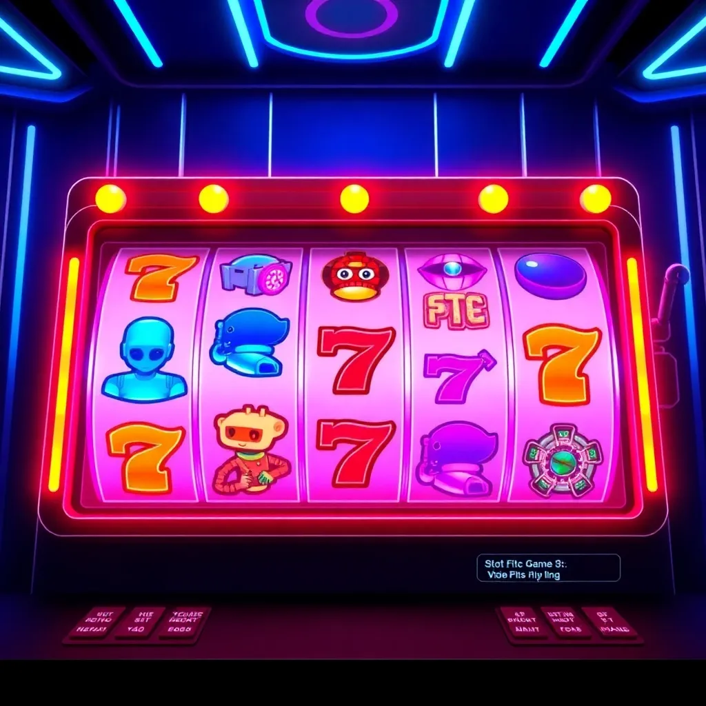 Slot Game 3 with futuristic neon lights and robot symbols on slot reels