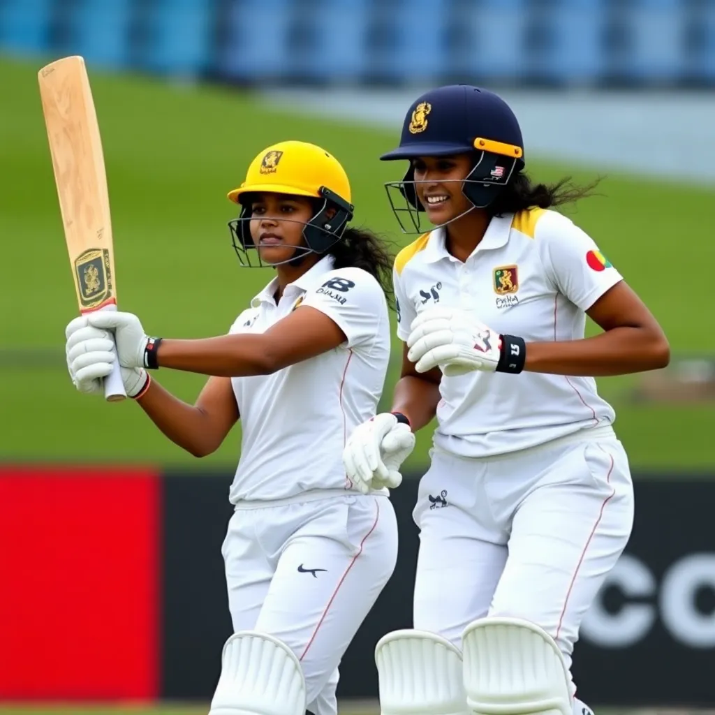 Harshitha Samarawickrama and Kavisha Dilhari batting together during the 3rd ODI match, Sri Lanka Women cricket whites, focused expressions, running between wickets
