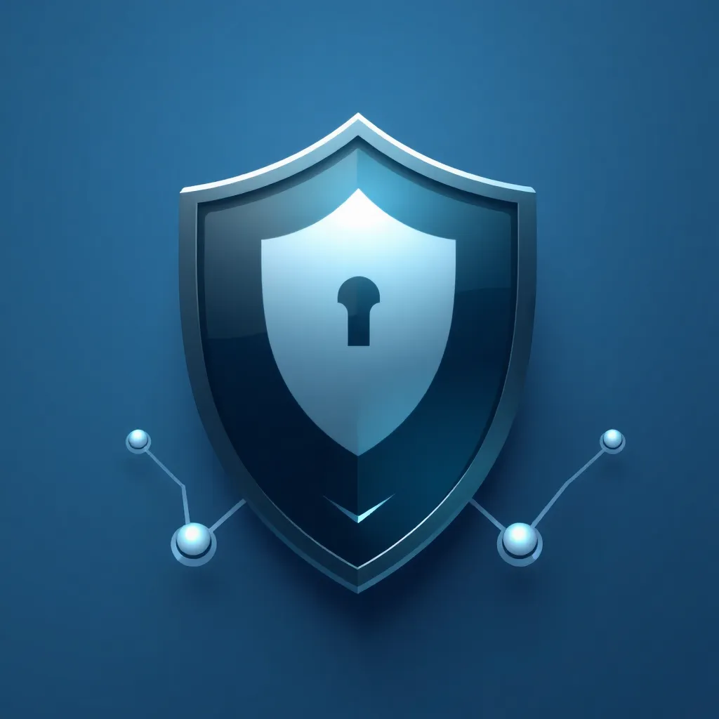 Icon representing network security with a shield and network nodes