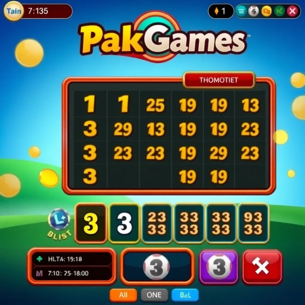Demo version screenshot of another PakGames lottery game showing colorful interface and game elements